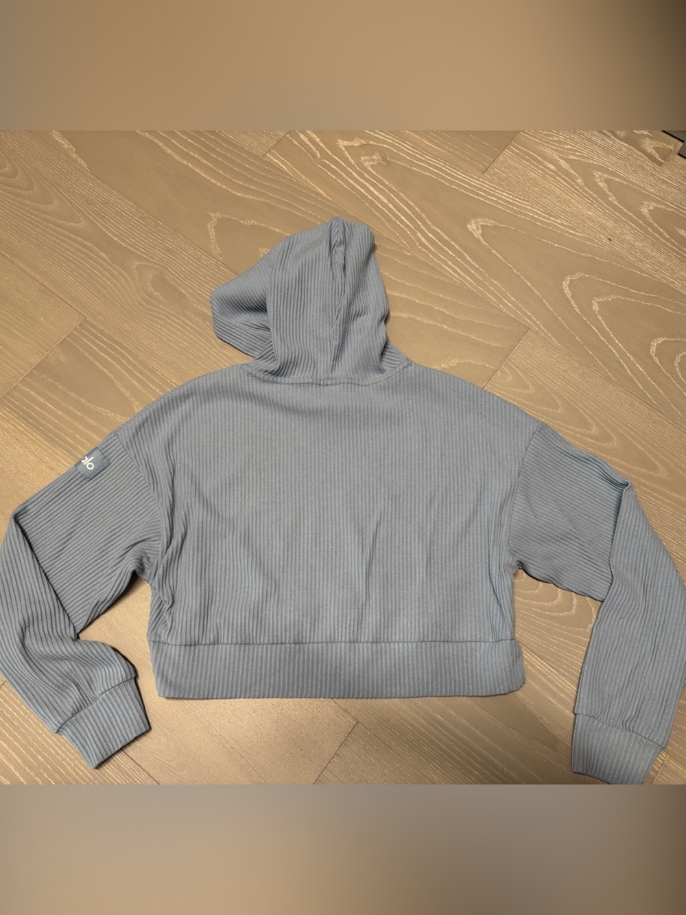 ALO Yoga womens Light Blue Ribbed Hoodie Crewneck - Picture 3 of 3